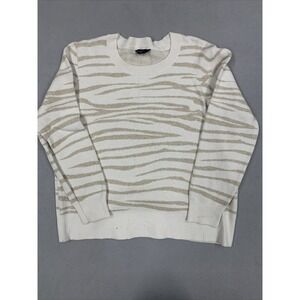 Denver Hayes Sweater Woman's Size 2X Long Sleeve Knit  Off White/Tan Zebra Print